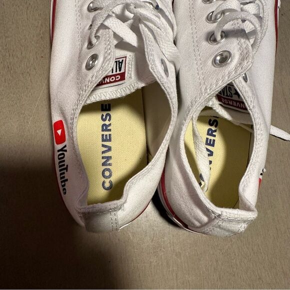 Converse Chuck Taylor All Star Low White Canvas Sneakers YouTube Logo 9.5 - Picture 12 of 15